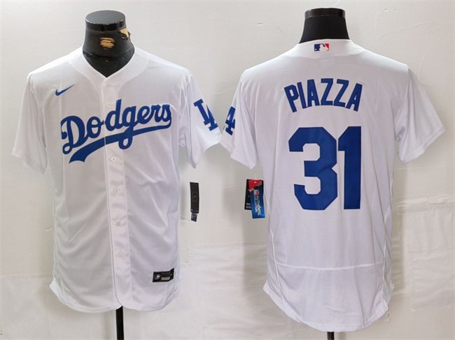 Men's Los Angeles Dodgers #31 Mike Piazza White Flex Base Stitched Baseball Jersey Men's Los Angeles Dodgers #31 Mike Piazza White Flex Base Stitched Baseball Jersey